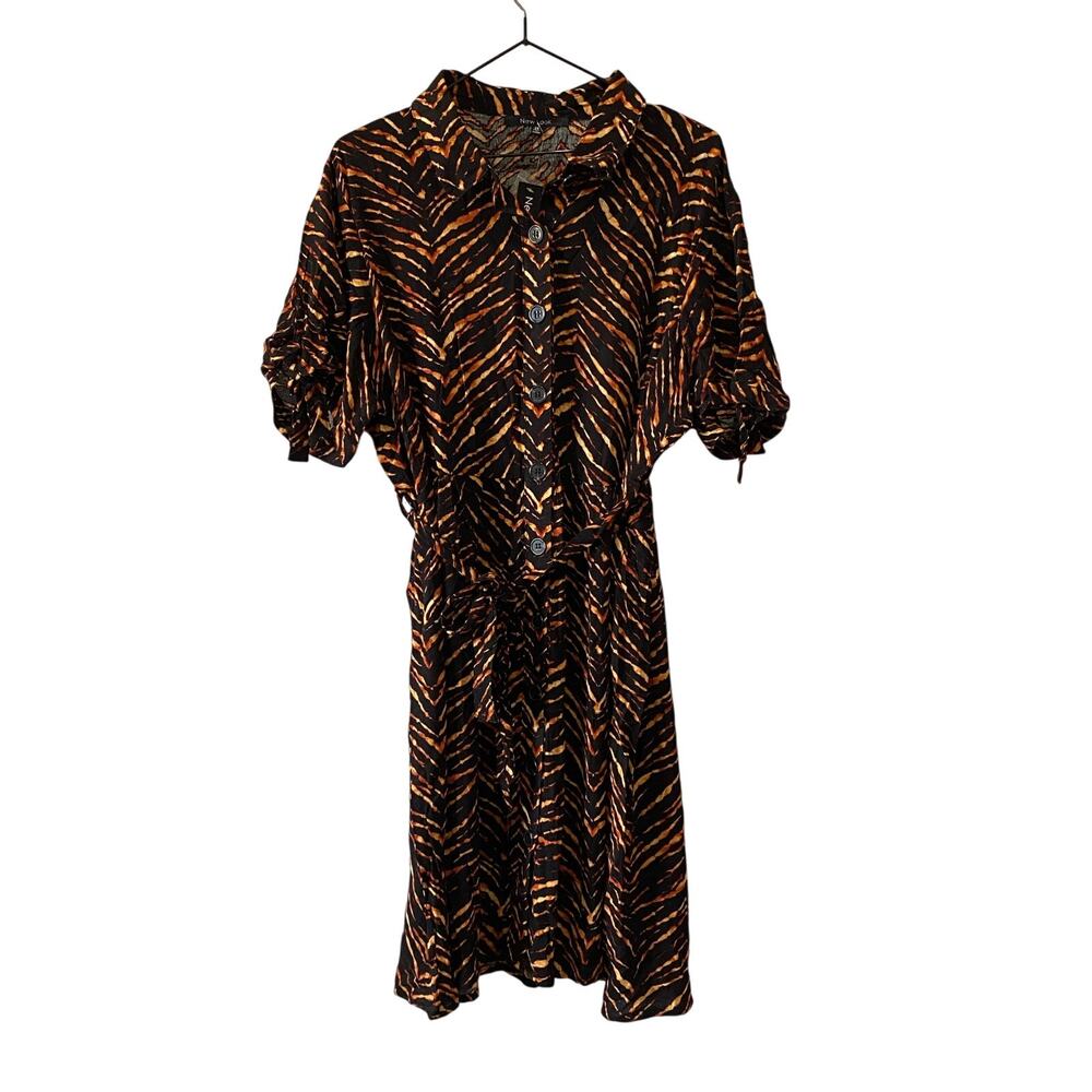 New Look Women’s Tiger Print Belted Mini Shirt Dress 2X Button Down NWT